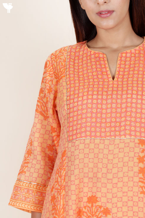 Chanderi Silk Kurta Pant And Dupatta Set In Block Print